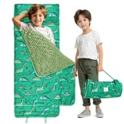 Nice Choice Toddler Nap Mat with Pillow and Blanket,Extra Large Rolled Napping Mats,Slumber Bags for Boys Girls,Kids Sleeping Bag for Daycare,Preschool Travel Camping(Green Dinosaur)